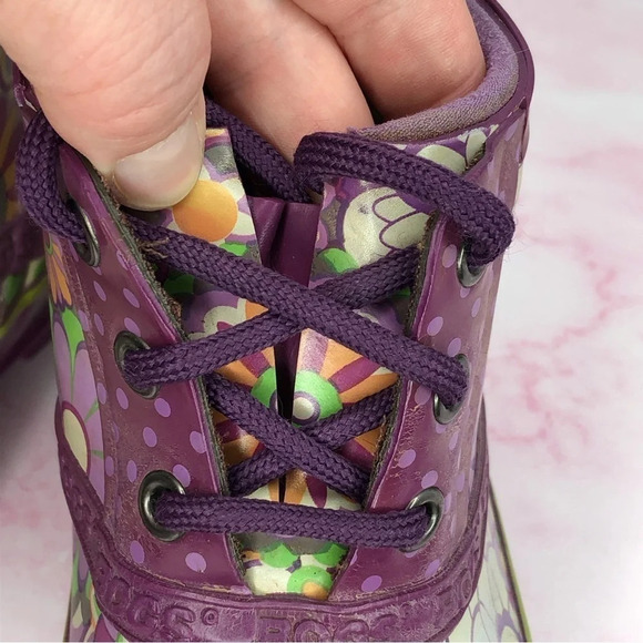 Bogs boots ankle rainboots Charlot purple floral waterproof size 2 little girl - Picture 10 of 14